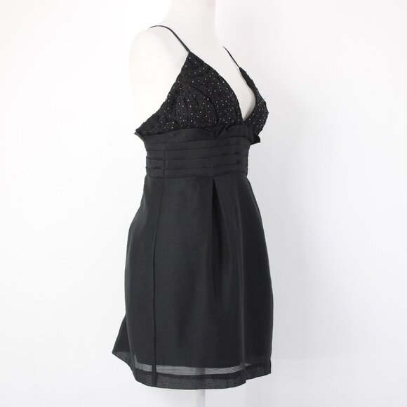 Free People Dress Sz 4 Black Beaded V Neck Lined Cotton Polyester Dress - Picture 7 of 15